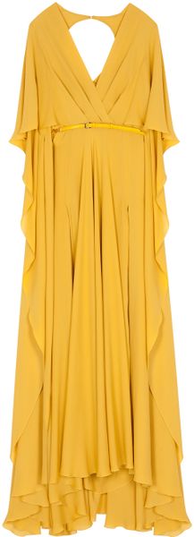 Elie Saab Silk Crep Ss W Slit Dress 14 in Yellow - Lyst