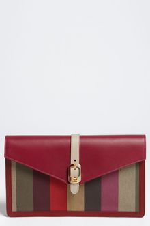 Fendi Pequin Bustina Canvas Leather Clutch - Lyst