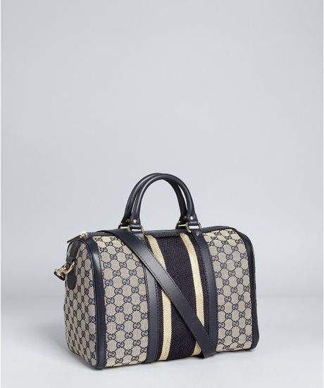 Gucci Navy and Gold Trim Gg Canvas Vintage Web Boston Bag in Gray (navy) | Lyst