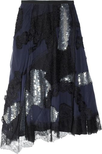 Nina Ricci Patchwork Lace and Silkchiffon Midi Skirt - Lyst