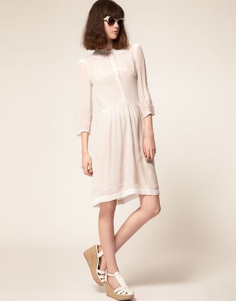  Faggoting Detail Dress In Silk Chiffon 