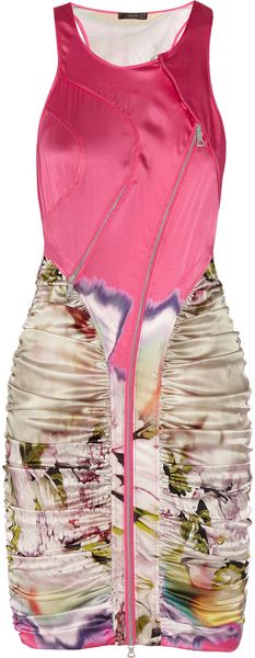 Vera Wang Printed Stretch Silksatin Dress - Lyst