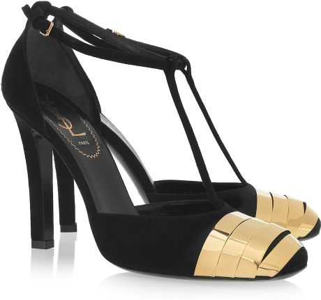 Yves Saint Laurent Candide Paneled Suede Pumps in Black - Lyst