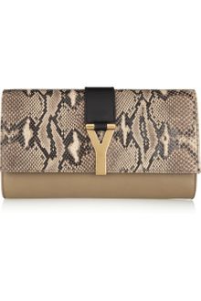 Yves Saint Laurent Chyc Leather and Python Clutch - Lyst