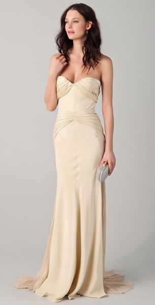Zac Posen Duchess Satin Gown in Gold (champagne) - Lyst