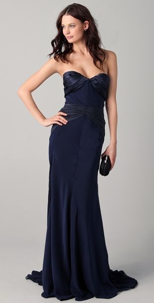 Zac Posen Duchess Satin Gown in Blue (midnight) - Lyst