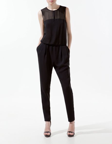 Zara Open Back Jumpsuit in Black | Lyst