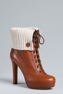 Gucci Brown Leather Rib Knit Trim Lara Platform Booties - Lyst