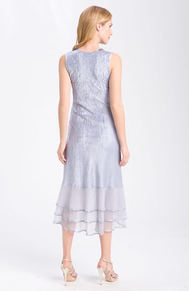 Komarov Pleated Satin Chiffon Dress with Jacket in Purple (iris)