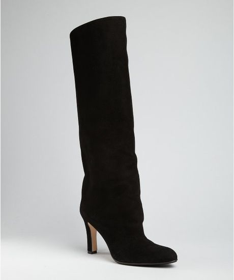 Manolo Blahnik Black Suede Slip On Khomo Tall Boots in Black - Lyst