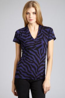 Monrow Navy Zebra Print Cotton V-neck T-shirt - Lyst