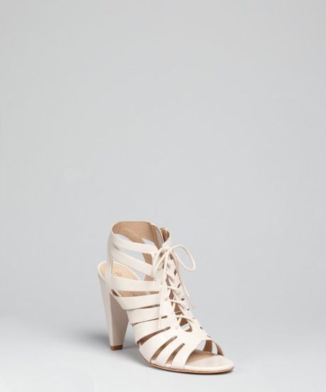 Pour La Victoire Taupe Leather Cora Laceup Caged Sandals in Beige (taupe) - Lyst