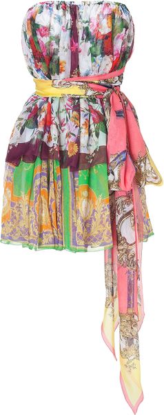 D&g Multicolor Belted Strapless Dress in Multicolor - Lyst