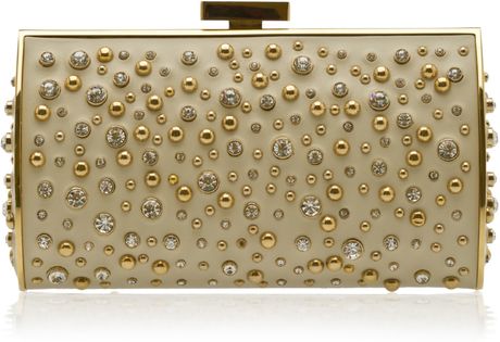 Elie Saab Structured Leather and Crystal Clutch in Gold - Lyst