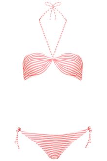 Topshop Coral Stripe Bandeau Bikini - Lyst