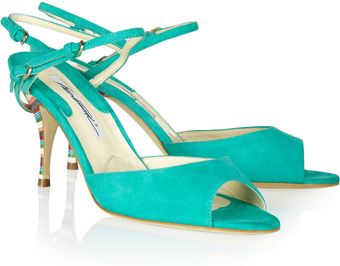 Brian Atwood Trixie Stripedheel Suede Sandals - Lyst