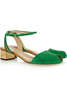 Gucci Suede and Metallic Peeptoe Sandals - Lyst