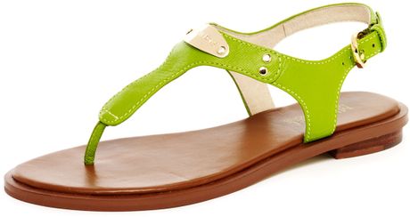 Michael Kors Logoplate Leather Thong Sandal in Green (pink) | Lyst