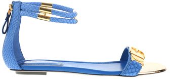 Sergio Rossi Flat Sandals in Blue Python with Decorative Bars and Buckles  - Lyst