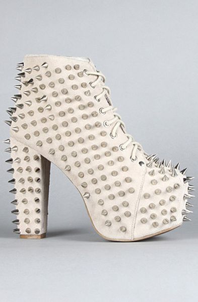 Jeffrey Campbell The Spike Lita Shoe in Nude Suede and Silver in Beige (nude) - Lyst