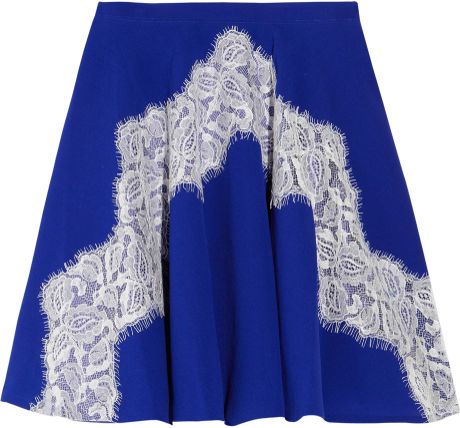 Carven Silkcady and Lace Mini Skirt in Blue - Lyst