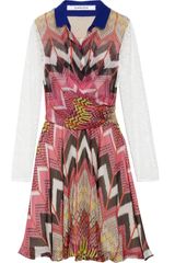 Carven Printed Silkchiffon and Lace Dress