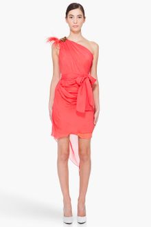 Matthew Williamson Neon Coral Silk Drape Dress - Lyst
