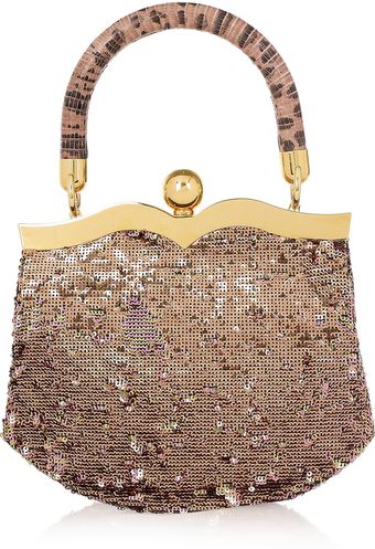 Miu Miu Lizardtrimmed Sequined Clutch - Lyst