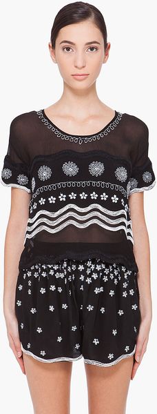  Tonal Embroidered Silk Blouse 