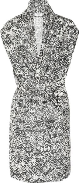 Yves Saint Laurent Printed Silkhabotai Dress in Gray (black) - Lyst