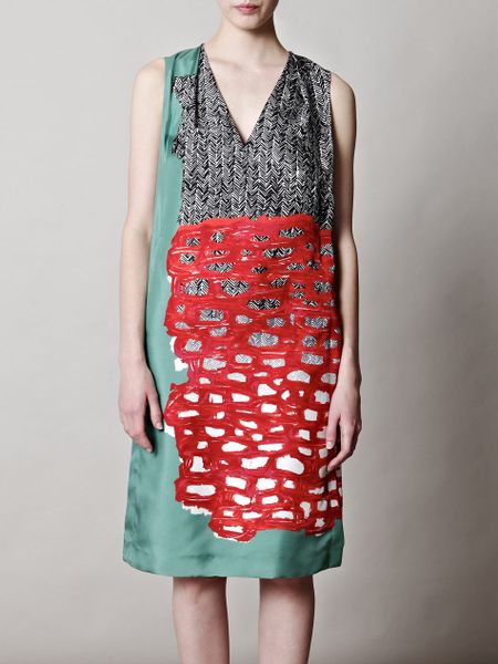 Balenciaga Herringbone African Mix Print Dress in Multicolor (black) - Lyst