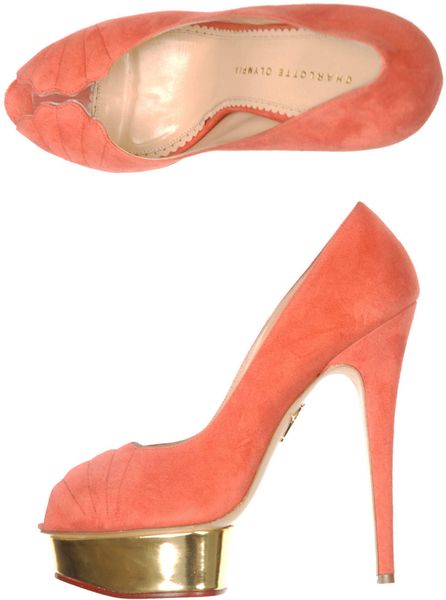 Charlotte Olympia Daryl Shell Suede Shoes in Orange (coral) - Lyst