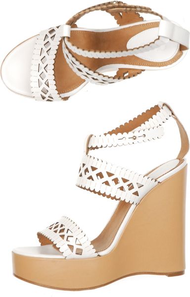 Chloé Lasercut Leather Wedge Shoes in White - Lyst