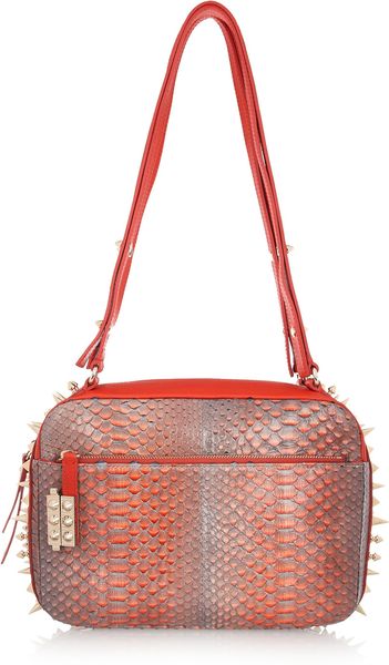 Christian Louboutin Roxane Studded Python Shoulder Bag in Red - Lyst