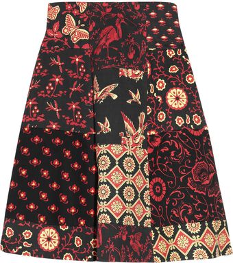  High Waisted Printed Cotton Twill Skirt 