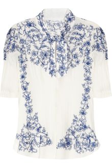 Oscar de la Renta Embroidered Silk Chiffon Blouse - Lyst