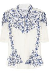 Oscar de la Renta Embroidered Silk Chiffon Blouse