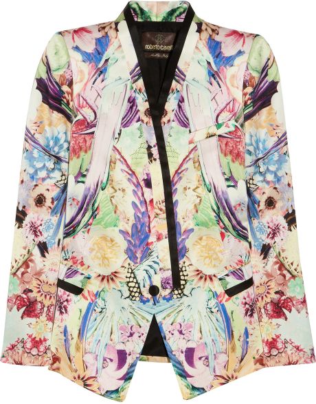Roberto Cavalli Floral Print Silk Twill Blazer in Floral - Lyst