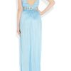 Versace Leather Trimmed Pleated Satin Jersey Gown in Blue - Lyst