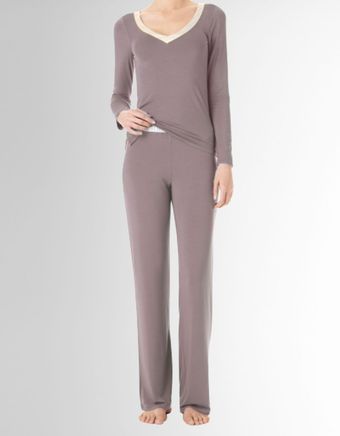  Essentials With Satin Trim Long Pajama Pants Style 