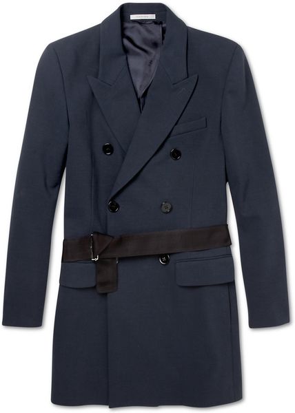 Carven Double Breasted Cotton Jersey Overcoat in Blue for Men - Lyst