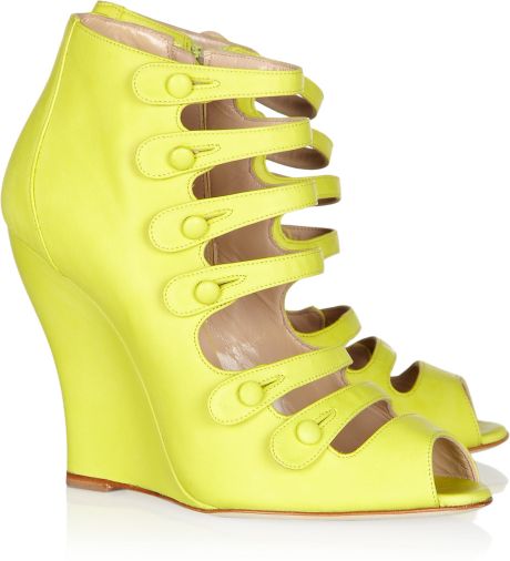 Oscar De La Renta Dakota Brushed Leather Wedge Sandals in Green (chartreuse) - Lyst