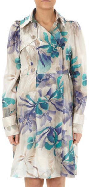 Patrizia Pepe Trench in Blue (blue flower habotai) - Lyst