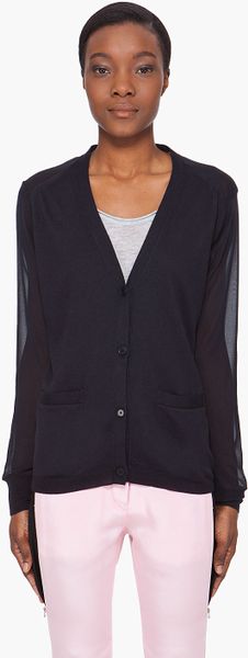 3.1 Phillip Lim Silk Blend Chiffon Back Cardigan in Black - Lyst
