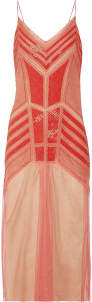 Alberta Ferretti Beaded Silkchiffon and Tulle Dress in Pink (coral) - Lyst