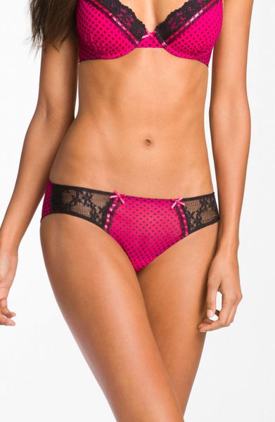 Betsey Johnson Lace Trim Mesh Bikini in Pink (candy apple) - Lyst