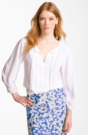 Diane Von Furstenberg Iliana Crochet Trim Peasant Top - Lyst