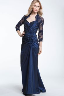 Tadashi Shoji Lace Taffeta Ruched Gown - Lyst