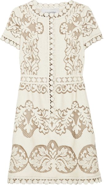 Valentino Cottonblend Lace Dress in Beige (natural) - Lyst