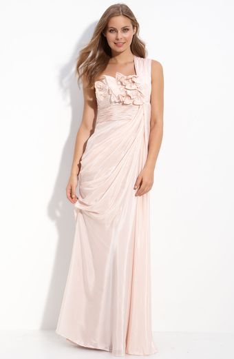 Adrianna Papell Floral Embellished Draped One Shoulder Gown - Lyst